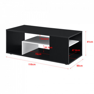 Masuta cafea Osby, 41 x 110 x 50 cm, PAL cu invelis melamina, negru/alb cu 1 raft incorporat - P73161287