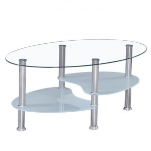 Măsuţă de cafea, oţel cu sticlă transparentă și sticlă albă, 90x55x41 cm - TP143859