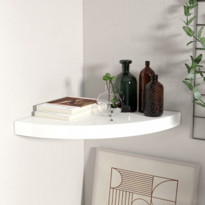Raft coltar de perete, alb extralucios, 35x35x3,8 cm, MDF - V323907V