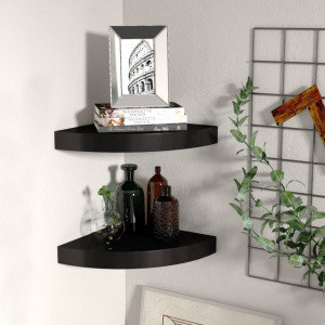 Rafturi colt de perete, 2 buc., negru, 25x25x3,8 cm, MDF - V323899V
