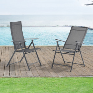 Set 2 bucati scaune grădină Kalamata DG gri inchis pliabile cu cotiere si spatar reglabil - P75702660