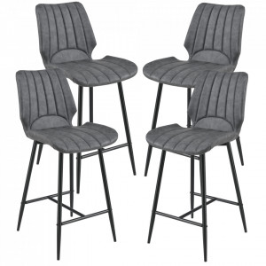 Set 4 bucati scaune bar Planica, 102,5 x 46,5 cm, imitatie piele/metal, gri inchis - P58616392
