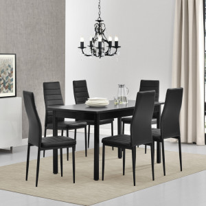 Set masa cu 6 scaune imitatie de piele, negru - P53897511