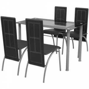 Set masa si scaune din lemn de pin cinci piese Negru - V242912V