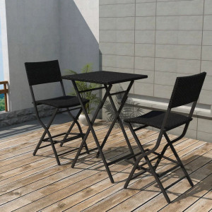 Set mobilier bistro pliabil, 3 piese, negru, otel si poliratan - V42872V