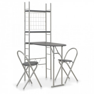 Set mobilier bucatarie cu depozitare 3 piese negru, MDF si otel - V284404V