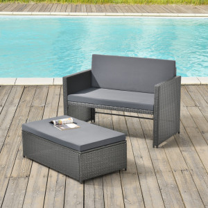 Set mobilier gradina, canapea, masuta, 3 x perne, gri inchis/gri deschis - P74678425