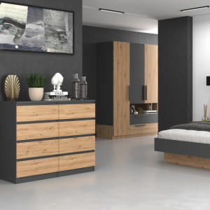 TECOAN-AR105 - Comoda, 120x 40 x 97 cm, Antracit-Stejar Artisan, PAL
