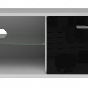 TECOTVA-N101 - Comoda TV, 100x 40 x 36 cm, Alb-Negru-Lucios, PAL