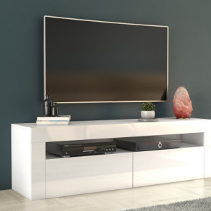 TECTV8 - Comoda TV 160 cm, living - Alb lucios, Negru lucios