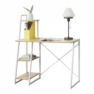 Birou cu rafturi, alb/efect stejar - P65862405