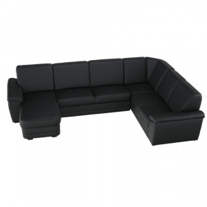 Colţar în formă de U, piele ecologică neagră, model stânga, 330x88x215/153 cm - TP108350
