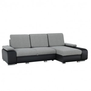 Colţar, piele ecologică neagră/material gri, model dreapta, LATE
