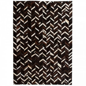 Covor piele naturala, mozaic, 80x150 cm zig-zag Negru/Alb - V132606V