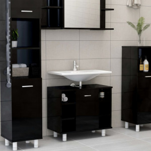 Dulap de baie, negru extralucios, 60 x 32 x 53,5 cm, PAL - V802640V