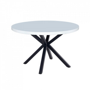 Masă de sufragerie, alb mat/negru, diametru 120 cm - TP326688