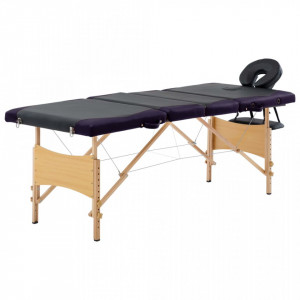 Masa pliabila de masaj, 4 zone, negru si violet, lemn - V110223V