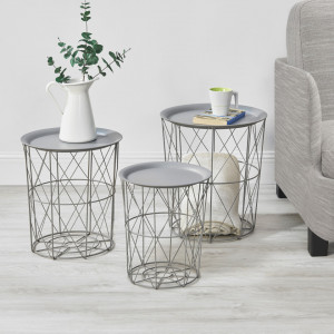 Masuta cafea, set 3 buc masuri diferite, gri deschis - P66801073