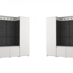 MBCUIAR2 - Set Cuier hol, 154x37x177 cm - 6 agatatori haine, hol, pantofar - culoarea Stejar cu tapiterie Albastra / Gri / Verde