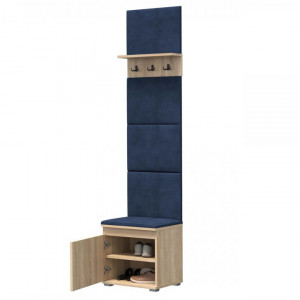 MBCUIS11 - Set Cuier hol, 50x37x214 cm - 3 agatatori haine, hol, pantofar - Sonoma cu tapiterie Albastra / Verde / Gri