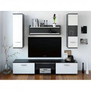 Mobilier pentru living, negru și alb, 188x30x165 cm - TP190432
