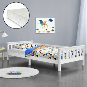 Pat copii cu saltea 90 x 200 cm, 100 Kg, alb - P71474539