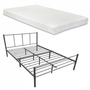 Pat rama metalica 140 cm cu saltea, gri inchis mat - P69885149