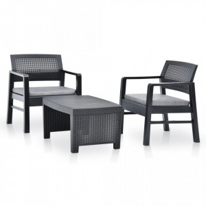 Set mobilier de gradina, 3 piese, antracit, plastic - V48824V