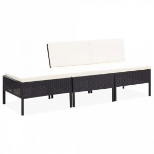 Set mobilier de gradina cu perne, 3 piese, negru, poliratan - V48956V