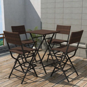 Set mobilier exterior pliabil, 5 piese, maro, otel, poliratan - V42873V