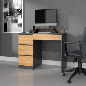 TEBIAN-AR102 - Birou, masa de scris, stanga, 98 x 51 x 76 cm, Antracit-Stejar Artisan, PAL