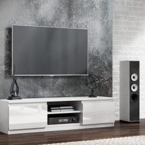 TECTV4 - Comoda TV 140 cm, living - Alb lucios, Negru lucios