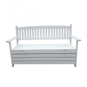 Bancă, băncuță de grădină, albă, cu lada, 150 cm - TP261037