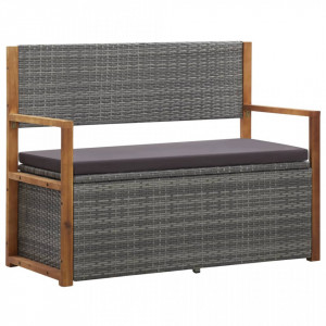 Banca de depozitare, gri, 110 cm, poliratan si lemn de acacia - V46011V