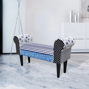 Banca patchwork rustica albastru & alb - V240881V