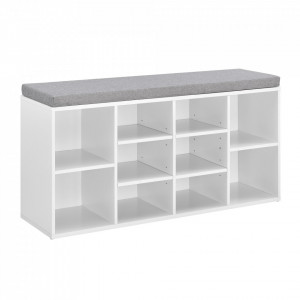 Bancuta cu perna, raft incaltaminte, alb - P56251275