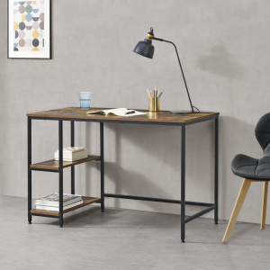 Birou cu rafturi, negru/lemn inchis - P76957187
