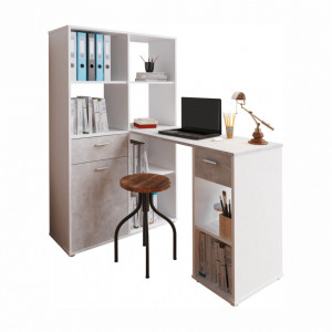Birou, măsuţă, masă PC cu rafturi, gri şi alb 124 cm - TP255563
