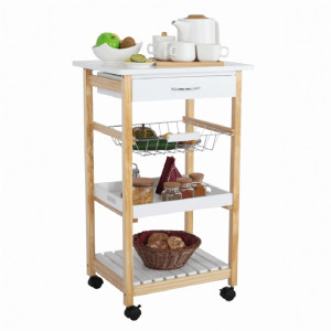 Carucior de servire, alb/natural, 50x40x83 cm - TP255861