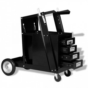 Carucior pentru sudura cu 4 sertare, negru - V142363V