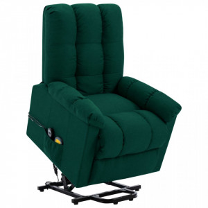 Fotoliu de masaj cu ridicare verticala, verde inchis, textil - V321396V