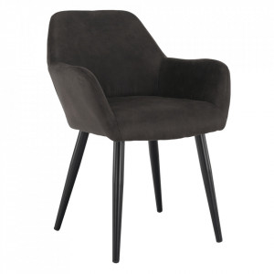 Fotoliu design, ţesătură din piele periată, maro Taupe / negru - TP277839