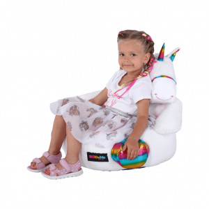 Fotoliu tip sac unicorn, alb, si roz, cu amestec de culori, 50x45 cm - TP264949