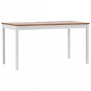Masa de bucatarie, alb si maro, 140 x 70 x 73 cm, lemn de pin - V283402V