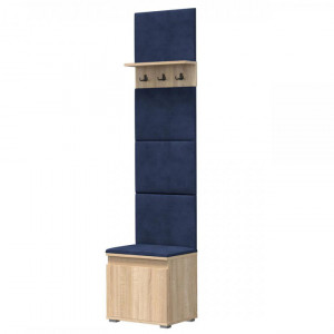 MBCUIS11 - Set Cuier hol, 50x37x214 cm - 3 agatatori haine, hol, pantofar - Sonoma cu tapiterie Albastra / Verde / Gri