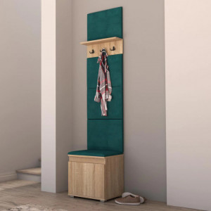 MBCUIS11 - Set Cuier hol, 50x37x214 cm - 3 agatatori haine, hol, pantofar - Sonoma cu tapiterie Albastra / Verde / Gri
