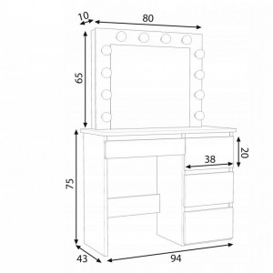 MBMTS2 - Set Masa toaleta, 94 cm cosmetica machiaj oglinda masuta vanity, oglinda cu LED-uri - Sonoma