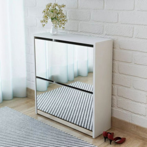 Pantofar cu oglinda si 2 niveluri, alb, 63 x 17 x 67 cm - V243046V