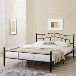 Pat cadru metalic dublu, vintage, 208 x 206 x 84 cm, negru - P49976893