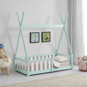 Pat copii forma cort cu grilaj protectie, verde - P67263881